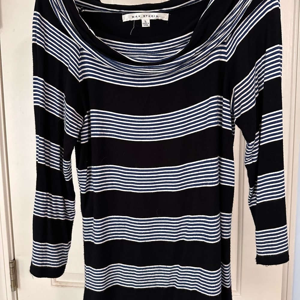 Women's Black, Blue and White Striped Top